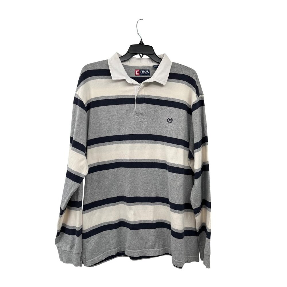 Chaps Striped Long Sleeve Polo Shirt Mens XXL Used Cotton Rugby Style